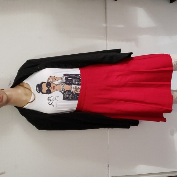 FUNDAMENTALS THINGS PLEATED HIGH WAIST SKATER SKIRT. - Picture 4 of 6